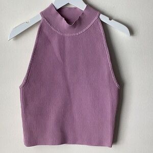 Babaton Lavender Ribbed Halter Tank Top